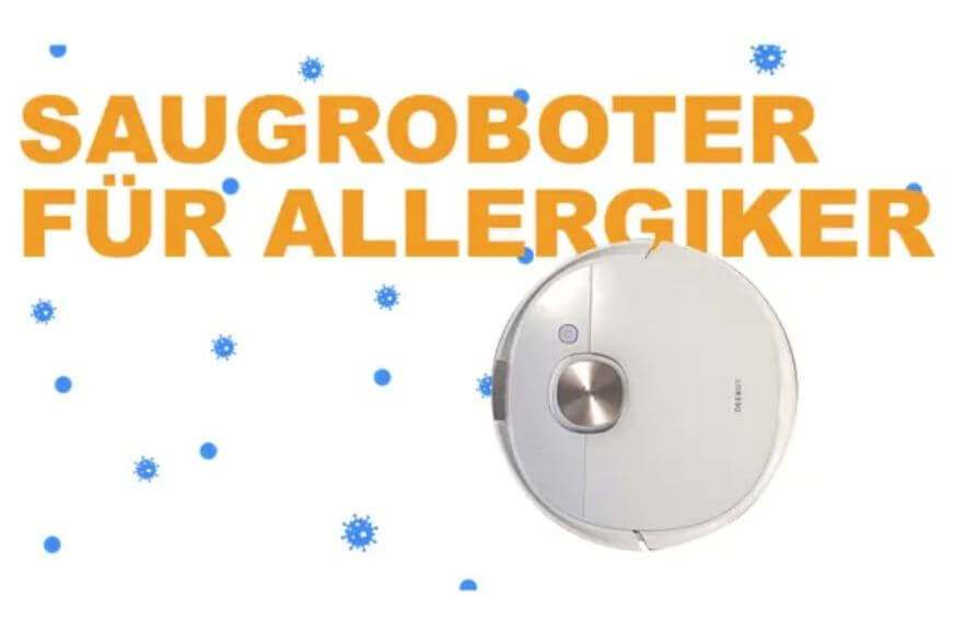 Ein weißer Saugroboter saugt Allergene ein